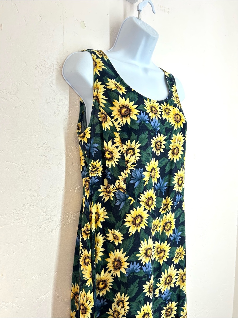 90s Vintage Sunflower Print Sleeveless Maxi Dress Size M Grunge Boho - Picture 4 of 11